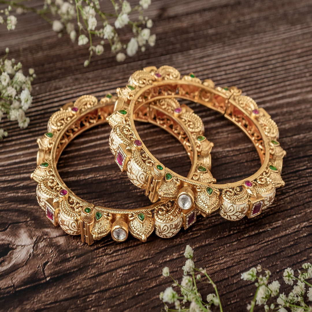 vivinia BY VIDHI MEHRA Ismarrah 2.0 Gold Plated Temple Bangles ( Set of 2 ) - VB743