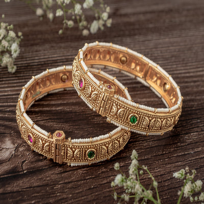 vivinia BY VIDHI MEHRA Ismarrah 2.0 Gold Plated Beads/Synthetic Stone Bangles ( Set of 2 ) - VB745