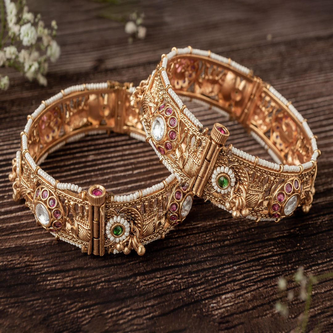 vivinia BY VIDHI MEHRA Ismarrah 2.0 Gold Plated Beads/Synthetic Stone Bangles ( Set of 2 ) - VB753