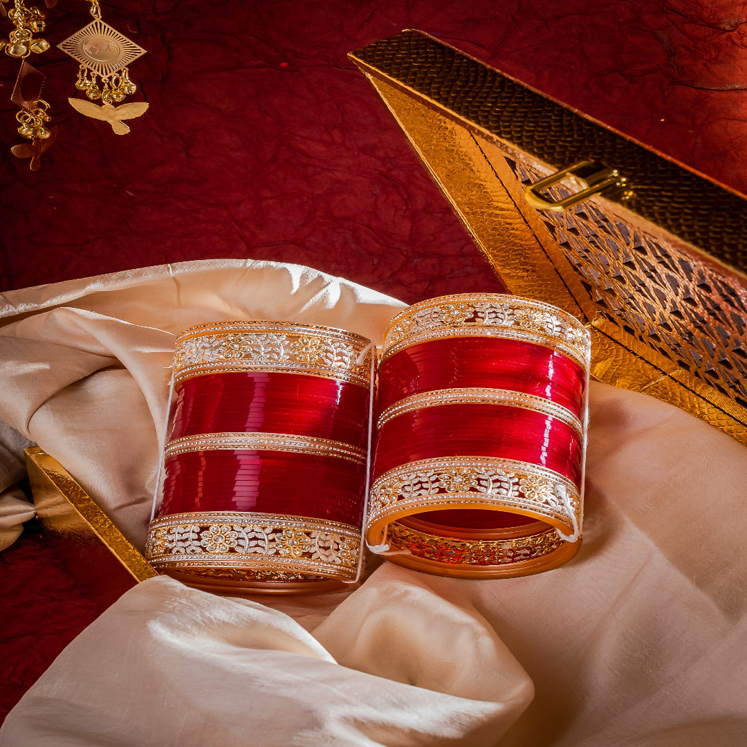 Vivinia By Vidhi Mehra Gold Plated Red Womens Pair of Chuda Set - VCH001