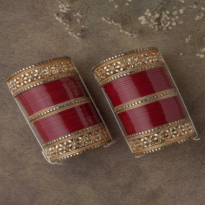 Vivinia By Vidhi Mehra Gold Plated Red Womens Pair of Chuda Set - VCH007