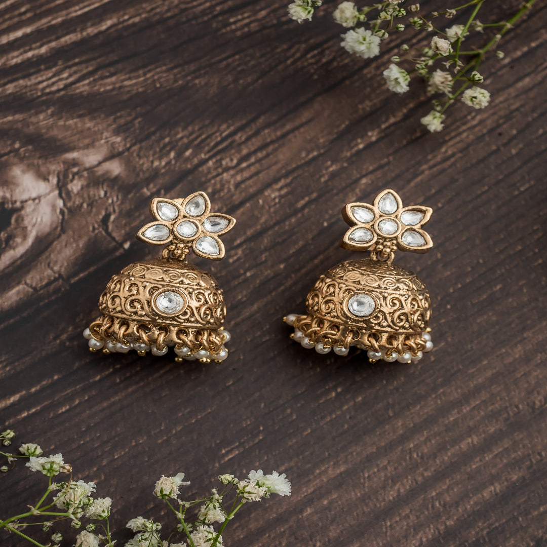 vivinia BY VIDHI MEHRA ISMAARH 2.0 Gold/White Womens Pair of Jhumka Earrings - VE1000