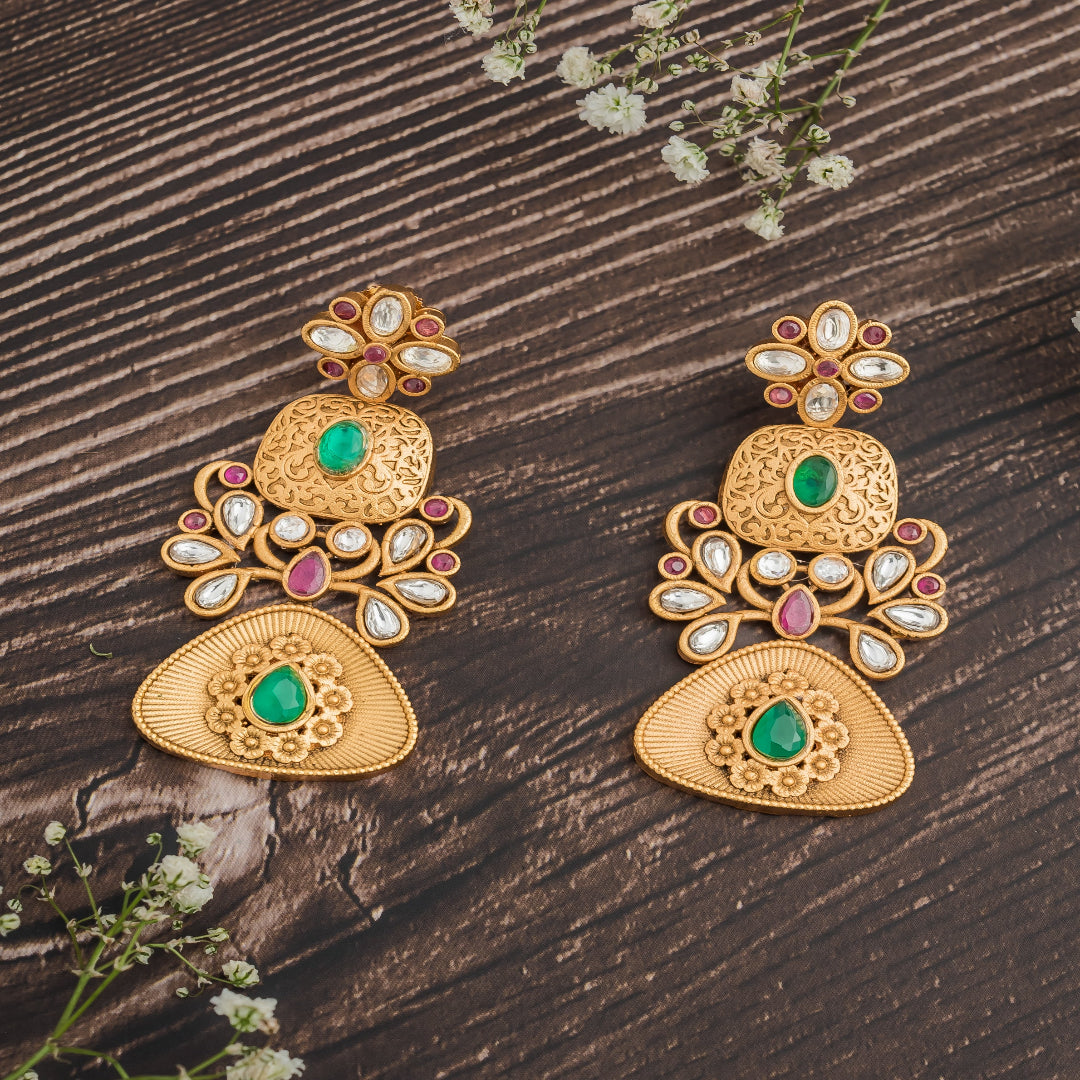 vivinia BY VIDHI MEHRA ISMAARH 2.0 Gold/Green Womens Pair of Chandbali Earrings - VE1001