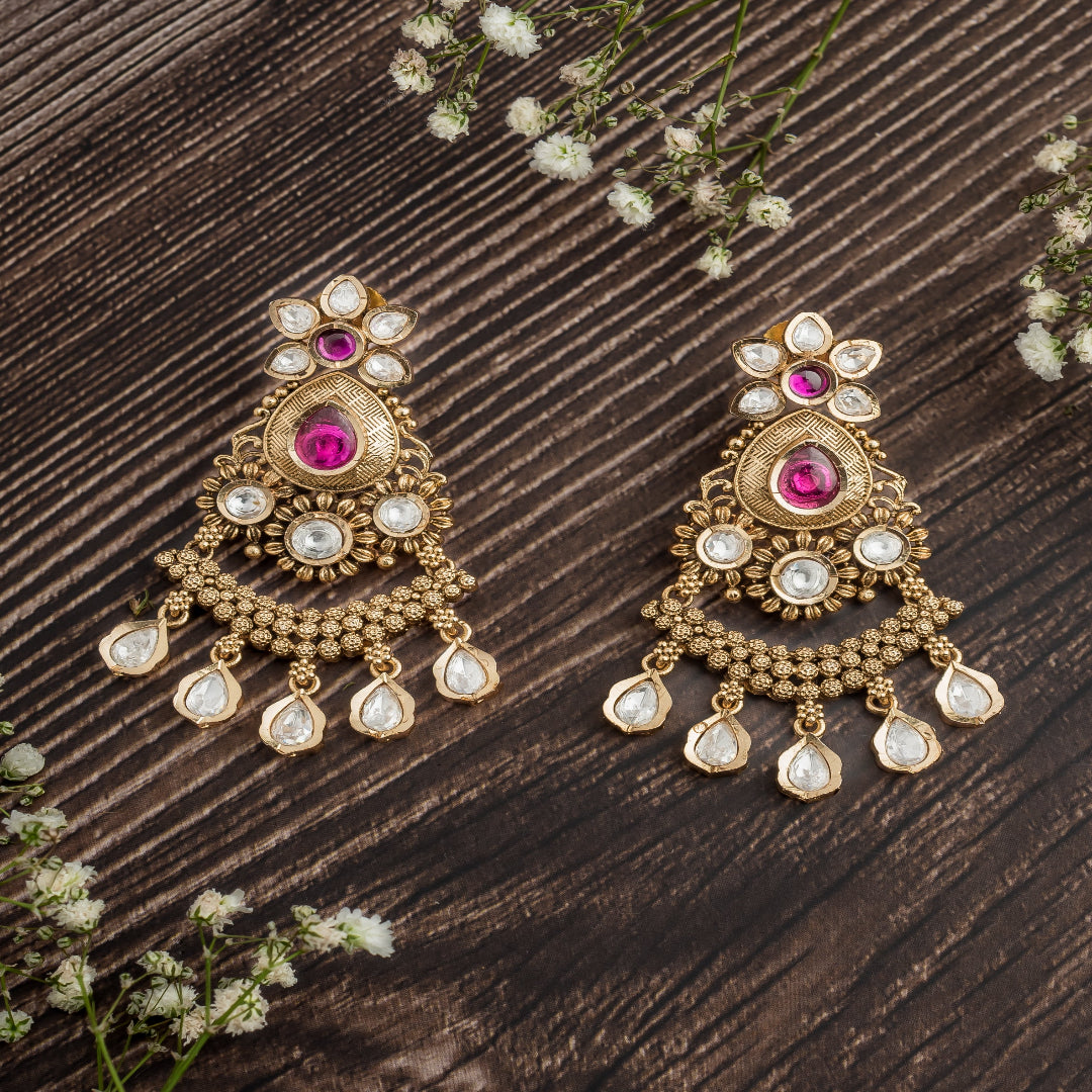 vivinia BY VIDHI MEHRA ISMAARH 2.0 Gold/Pink Womens Pair of Chandbali Earrings - VE1003