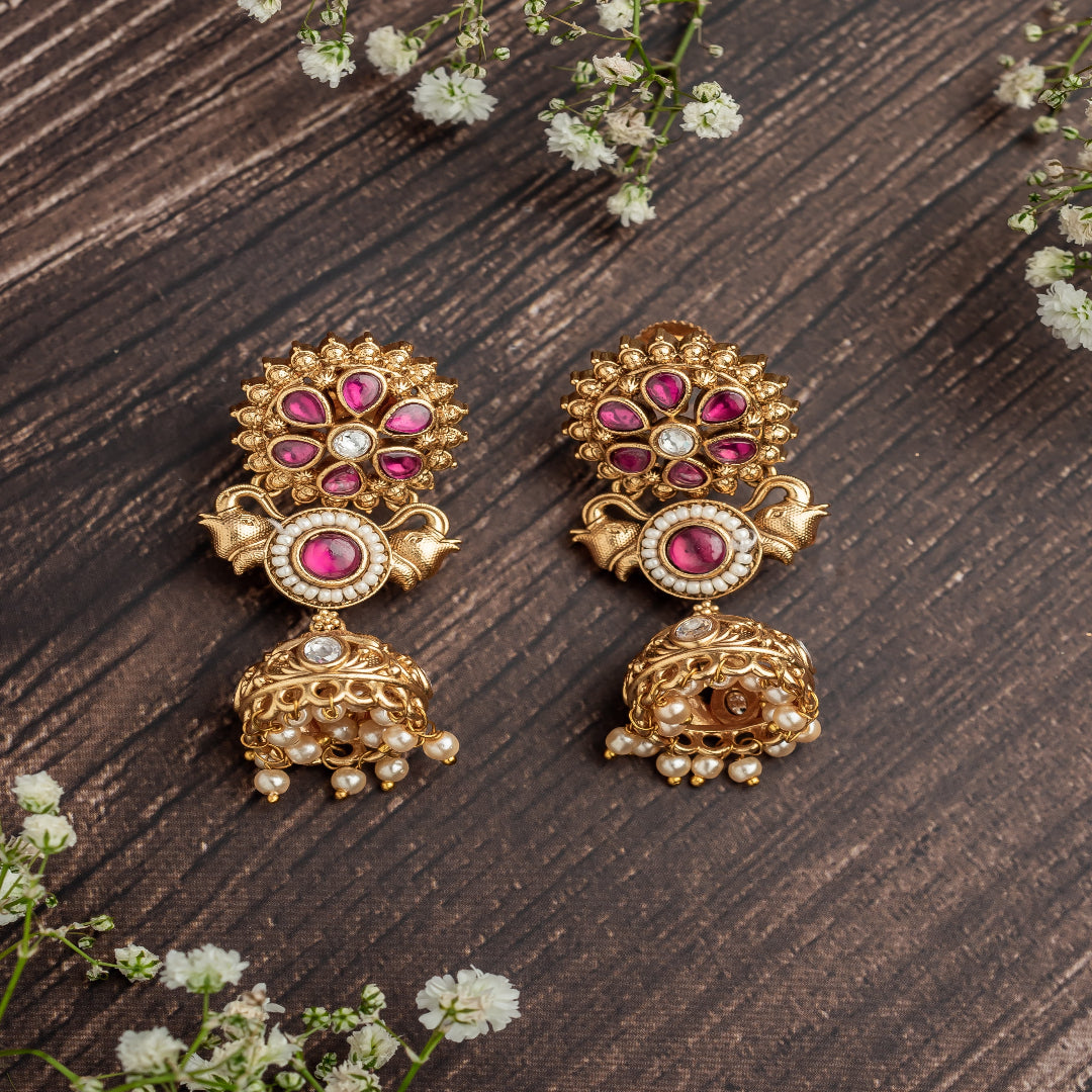 vivinia BY VIDHI MEHRA ISMAARH 2.0 Gold/Pink Womens Pair of Jhumka Earrings - VE1006