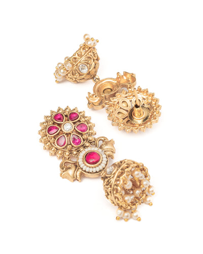 vivinia BY VIDHI MEHRA ISMAARH 2.0 Gold/Pink Womens Pair of Jhumka Earrings - VE1006