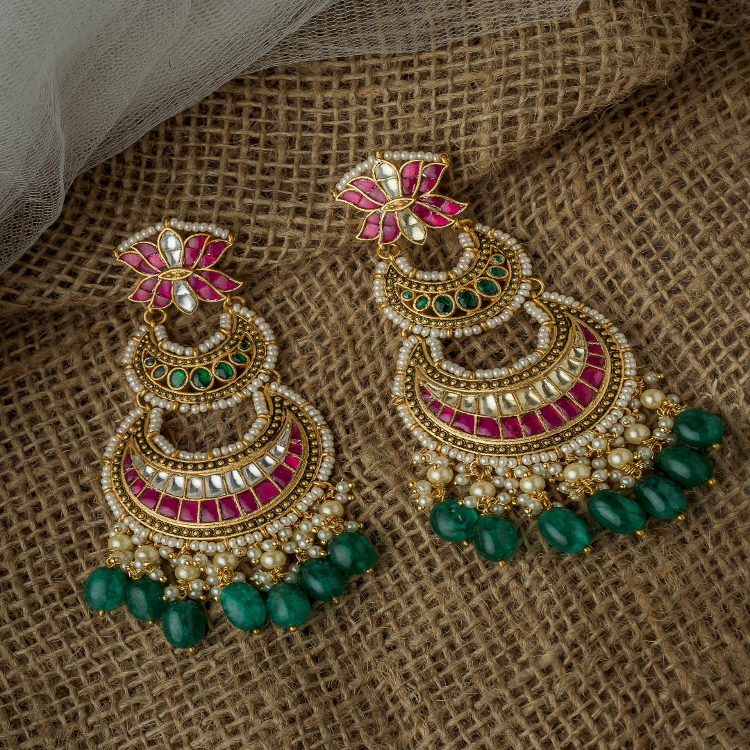 Vivinia By Vidhi Mehra Gold Plated Pink Womens Synthetic Stone Pair of Earrings - VE1092