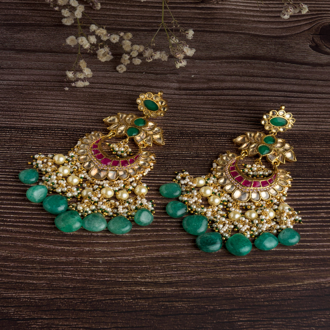Vivinia By Vidhi Mehra Gold Plated Green Womens Pair of Dangler Earrings - VE1095
