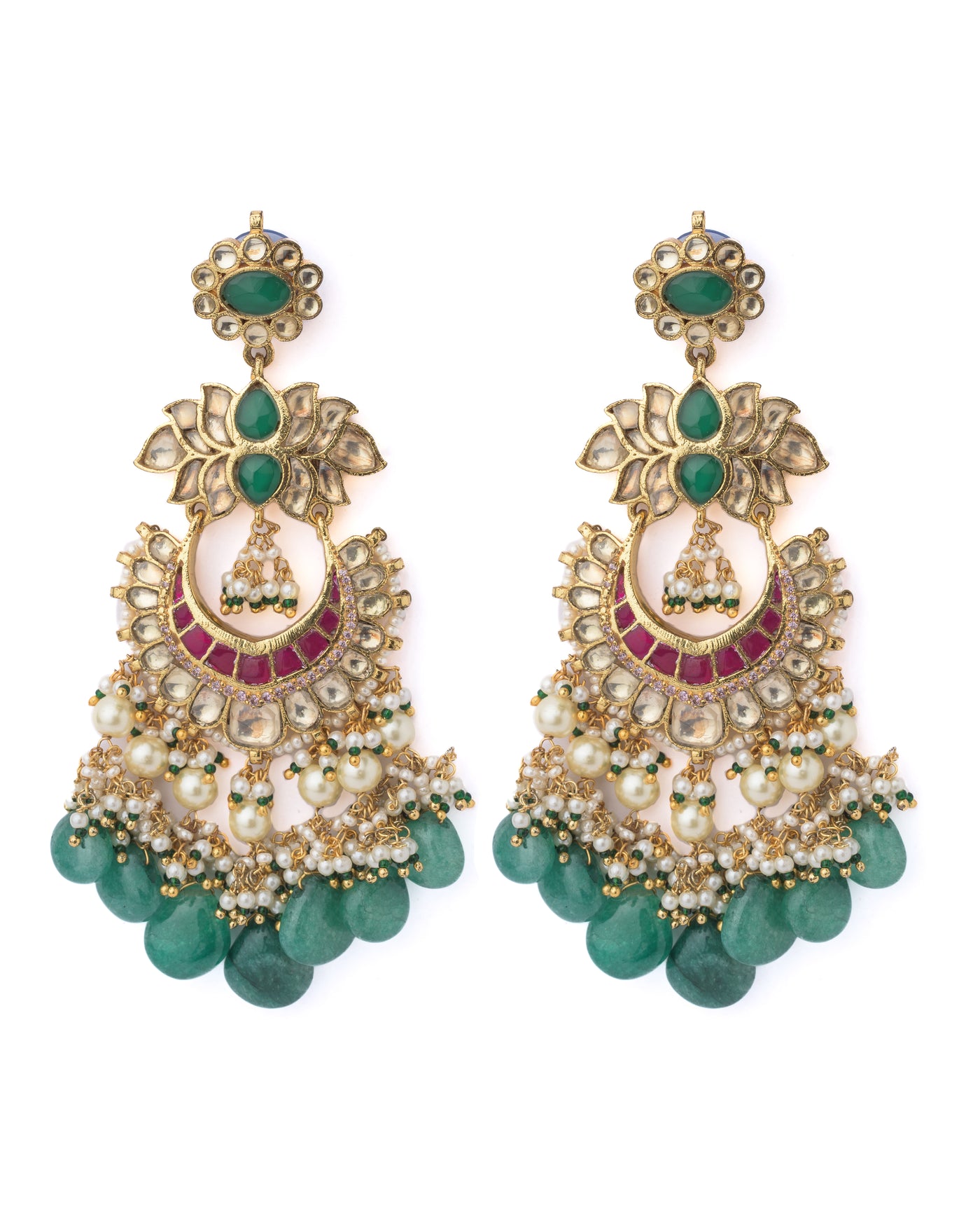 Vivinia By Vidhi Mehra Gold Plated Green Womens Pair of Dangler Earrings - VE1095