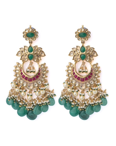 Vivinia By Vidhi Mehra Gold Plated Green Womens Pair of Dangler Earrings - VE1095