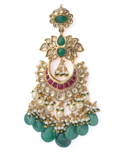 Vivinia By Vidhi Mehra Gold Plated Green Womens Pair of Dangler Earrings - VE1095