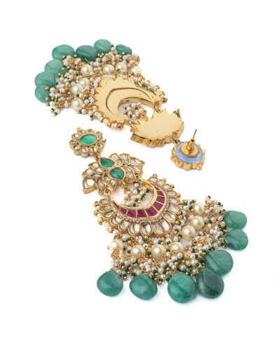 Vivinia By Vidhi Mehra Gold Plated Green Womens Pair of Dangler Earrings - VE1095