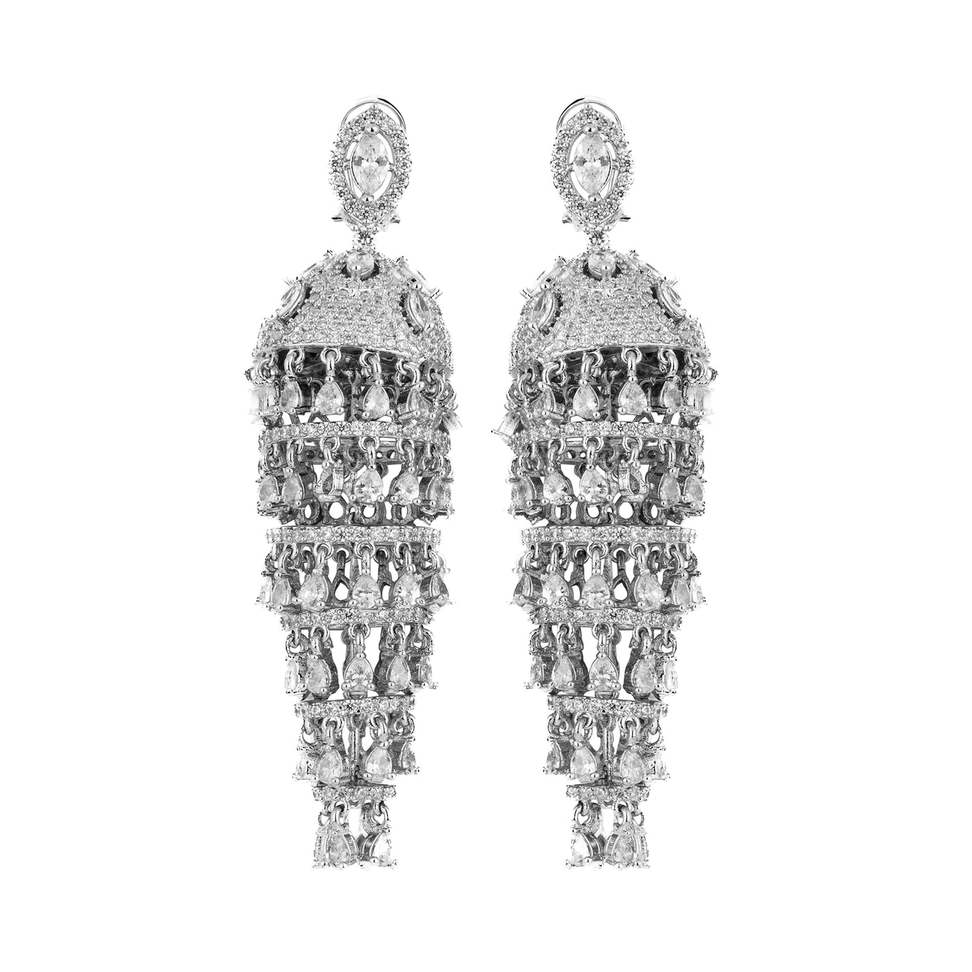 Rhodium Plated Zircon Studded Jhumka Earrings- VE188