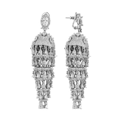 Rhodium Plated Zircon Studded Jhumka Earrings- VE188