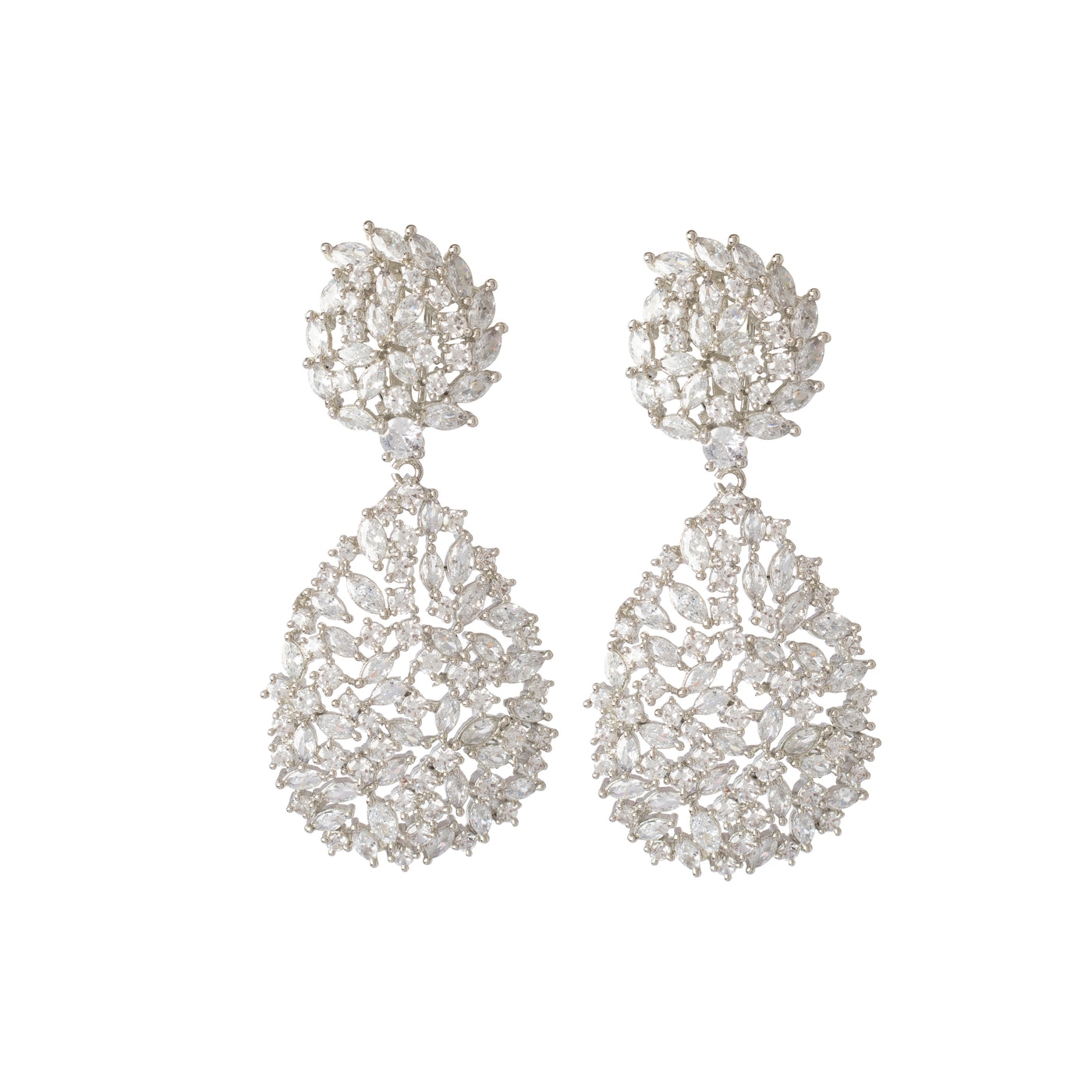 Rhodium Plated Zircon Studded Dangle Earrings-VE338