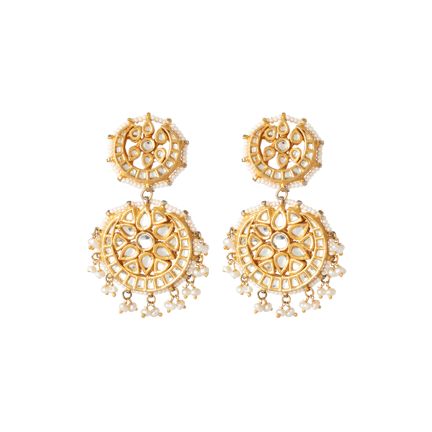 Gold Plated Kundan Studded Double Circle Dangle Earrings- VE342