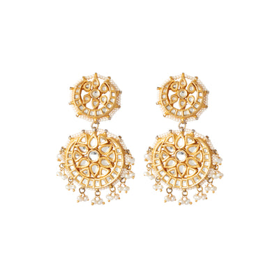 Gold Plated Kundan Studded Double Circle Dangle Earrings- VE342