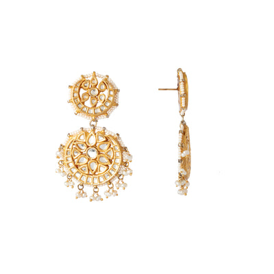 Gold Plated Kundan Studded Double Circle Dangle Earrings- VE342