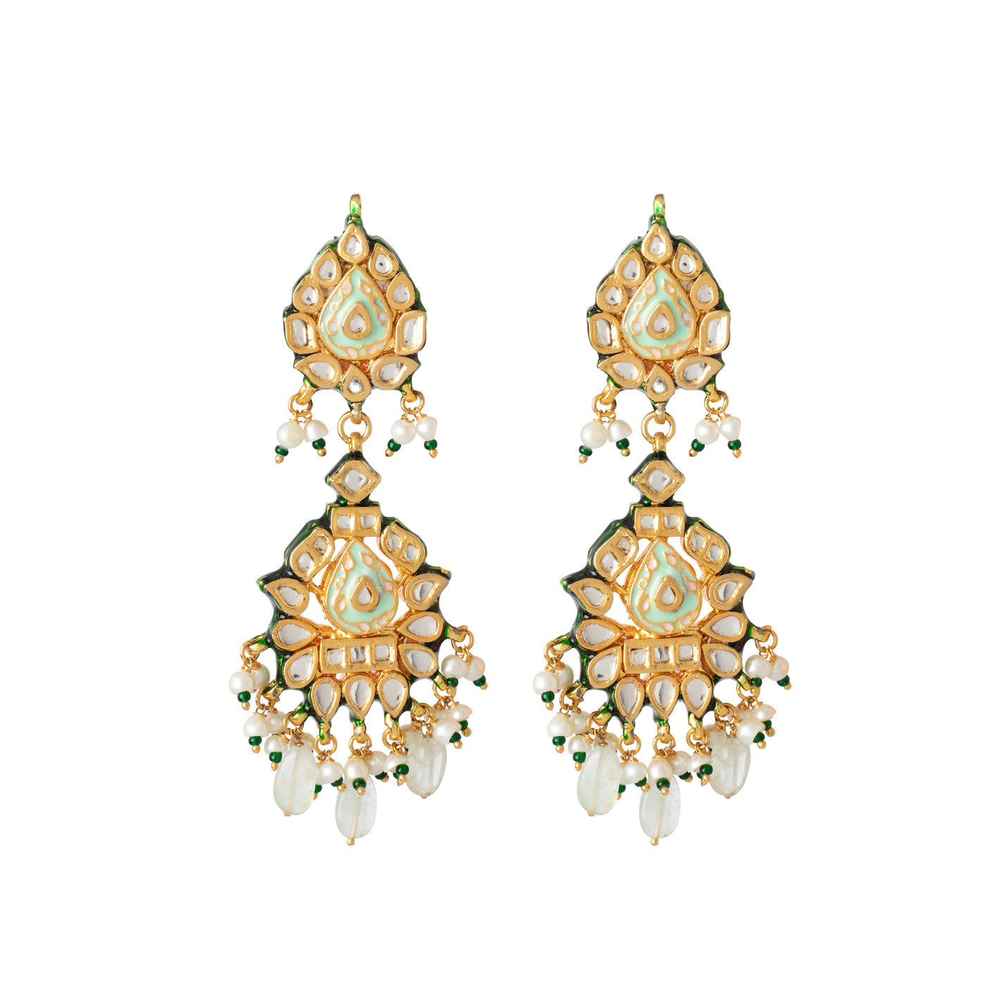 Gold Plated Meenakari Kundan Dangle Earrings-VE344