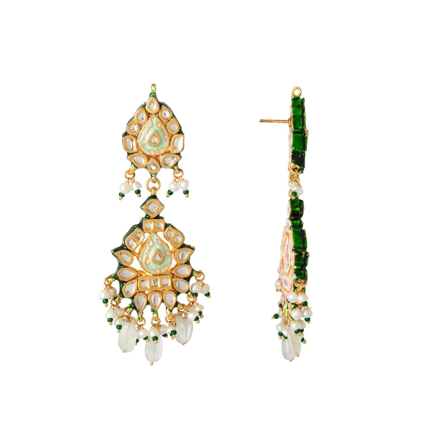 Gold Plated Meenakari Kundan Dangle Earrings-VE344