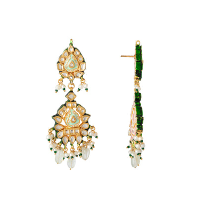 Gold Plated Meenakari Kundan Dangle Earrings-VE344