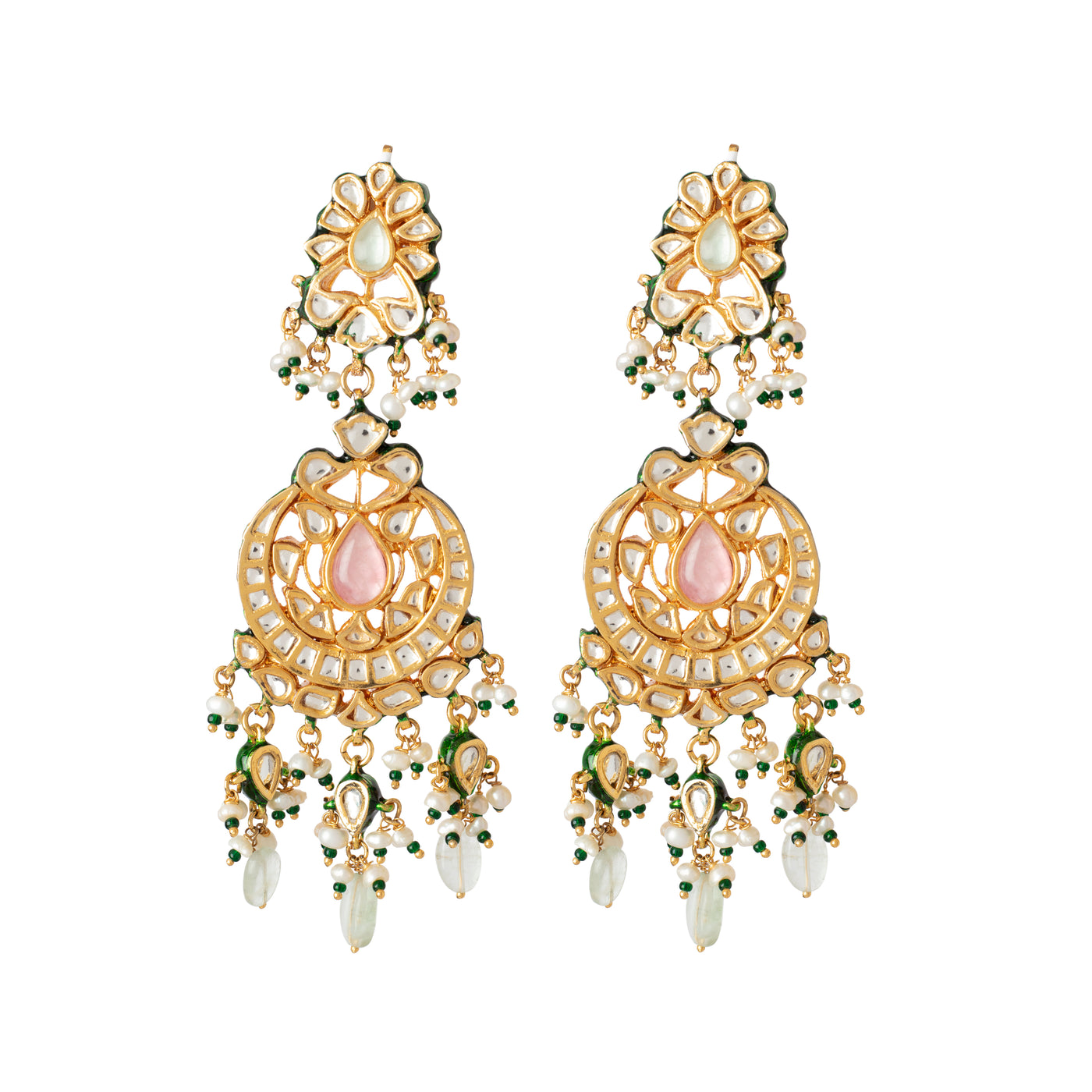 Gold Plated Kundan With Bead Drop Dangle Earrings- VE349