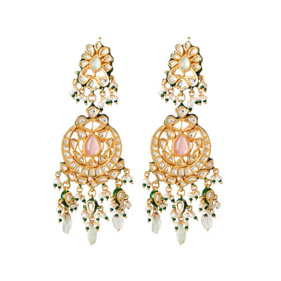 Gold Plated Kundan With Bead Drop Dangle Earrings- VE349