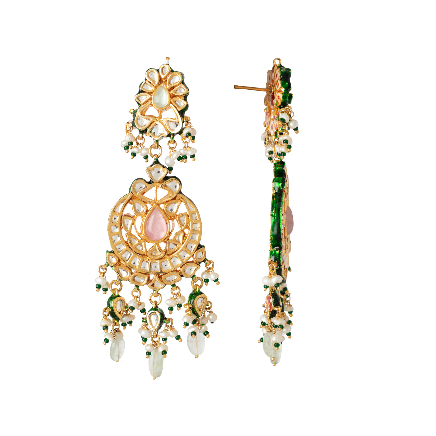 Gold Plated Kundan With Bead Drop Dangle Earrings- VE349