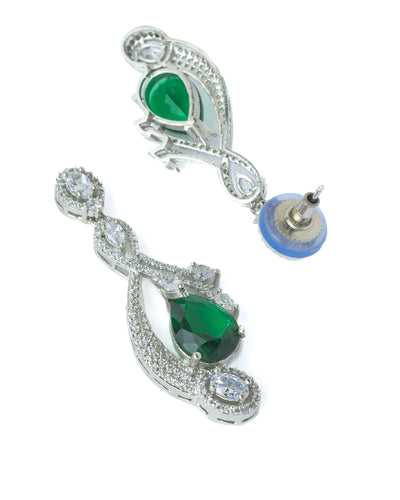 Vivinia By Vidhi Mehra Silver Plated Green Womens Pair of Dangle Earrings - VE544