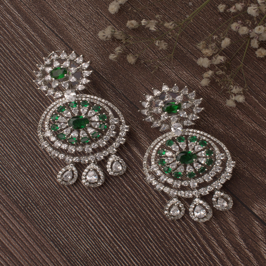 Vivinia By Vidhi Mehra Zia Silver Plated Green Womens Pair of Chandbali Earrings - VE838