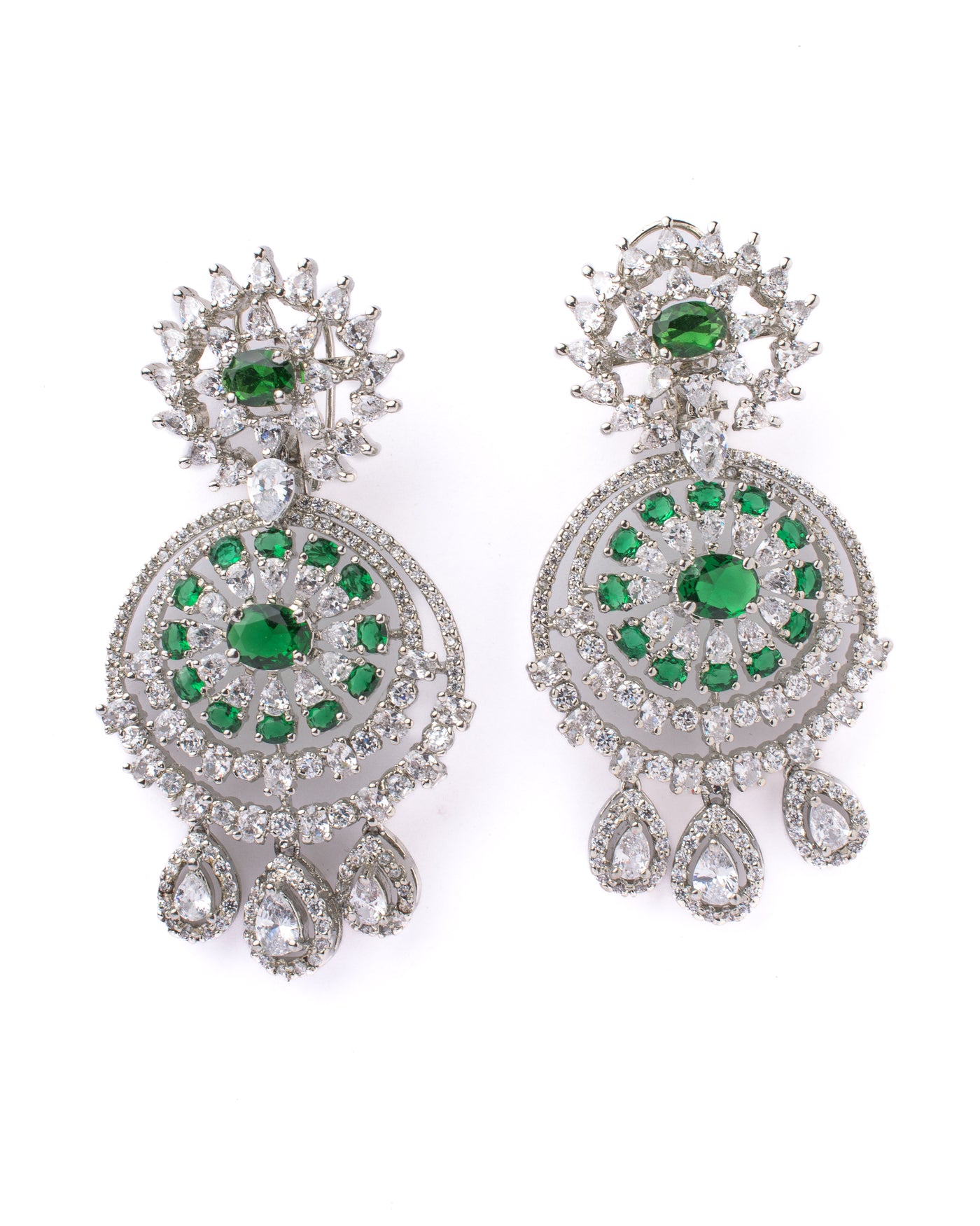 Vivinia By Vidhi Mehra Zia Silver Plated Green Womens Pair of Chandbali Earrings - VE838