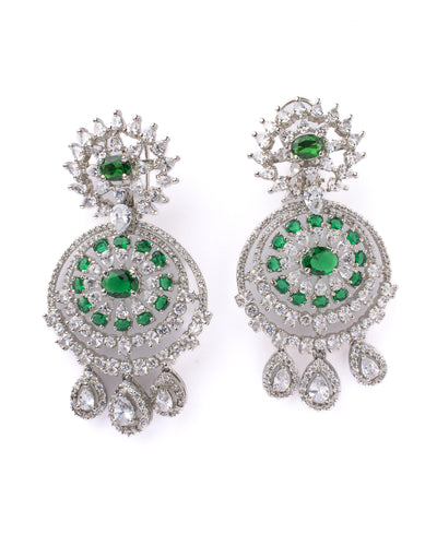 Vivinia By Vidhi Mehra Zia Silver Plated Green Womens Pair of Chandbali Earrings - VE838