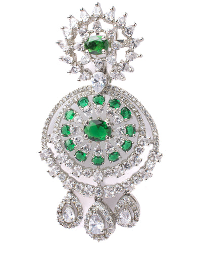 Vivinia By Vidhi Mehra Zia Silver Plated Green Womens Pair of Chandbali Earrings - VE838