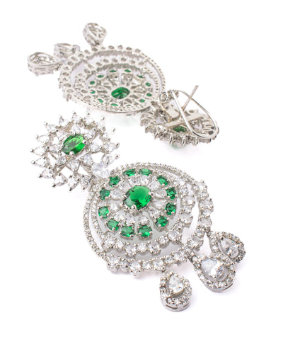 Vivinia By Vidhi Mehra Zia Silver Plated Green Womens Pair of Chandbali Earrings - VE838