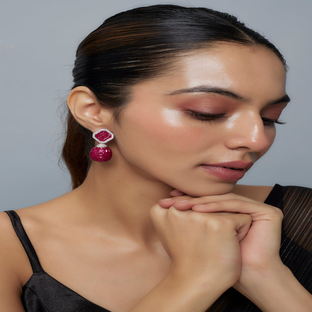 vivinia BY VIDHI MEHRA Zia Silver Plated Pink Womens Zircon Pair of Dangler Earrings (Freesize) - VE852