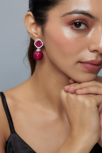 vivinia BY VIDHI MEHRA Zia Silver Plated Pink Womens Zircon Pair of Dangler Earrings (Freesize) - VE852