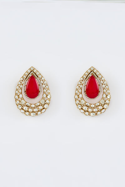 vivinia BY VIDHI MEHRA Antara Gold Plated Red Womens Kundan, Polki Pair of Stud Earrings (Freesize)   -VE859