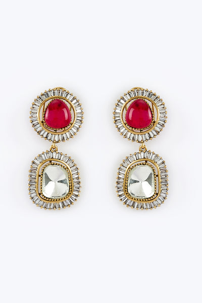 vivinia BY VIDHI MEHRA Burgandi Gold Plated Red Womens Kundan, Polki Pair of Dangler Earrings (Freesize) - VE861