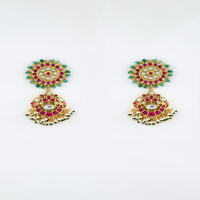 vivinia BY VIDHI MEHRA Morpankh Gold Plated Multi Womens Kundan, Polki Pair of Dangler Earrings (Freesize)  -VE864