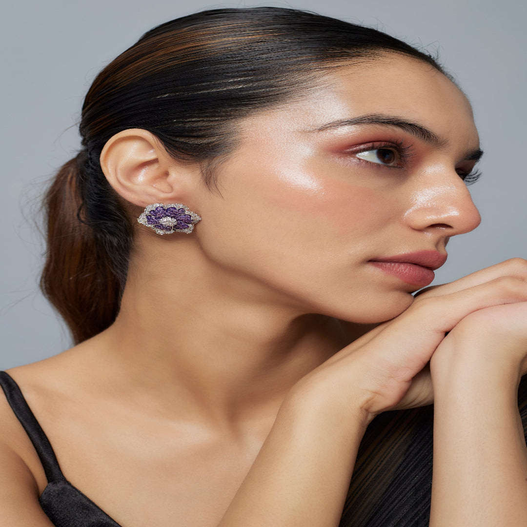 vivinia BY VIDHI MEHRA Florence Silver Plated Purple Womens Zircon Pair of Stud Earrings (Freesize) - VE866