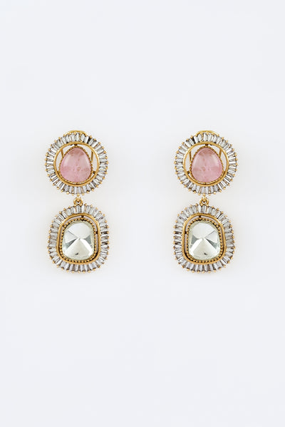 vivinia BY VIDHI MEHRA Burgandi Gold Plated Pink Womens Kundan, Polki Pair of Dangler Earrings (Freesize) -VE871