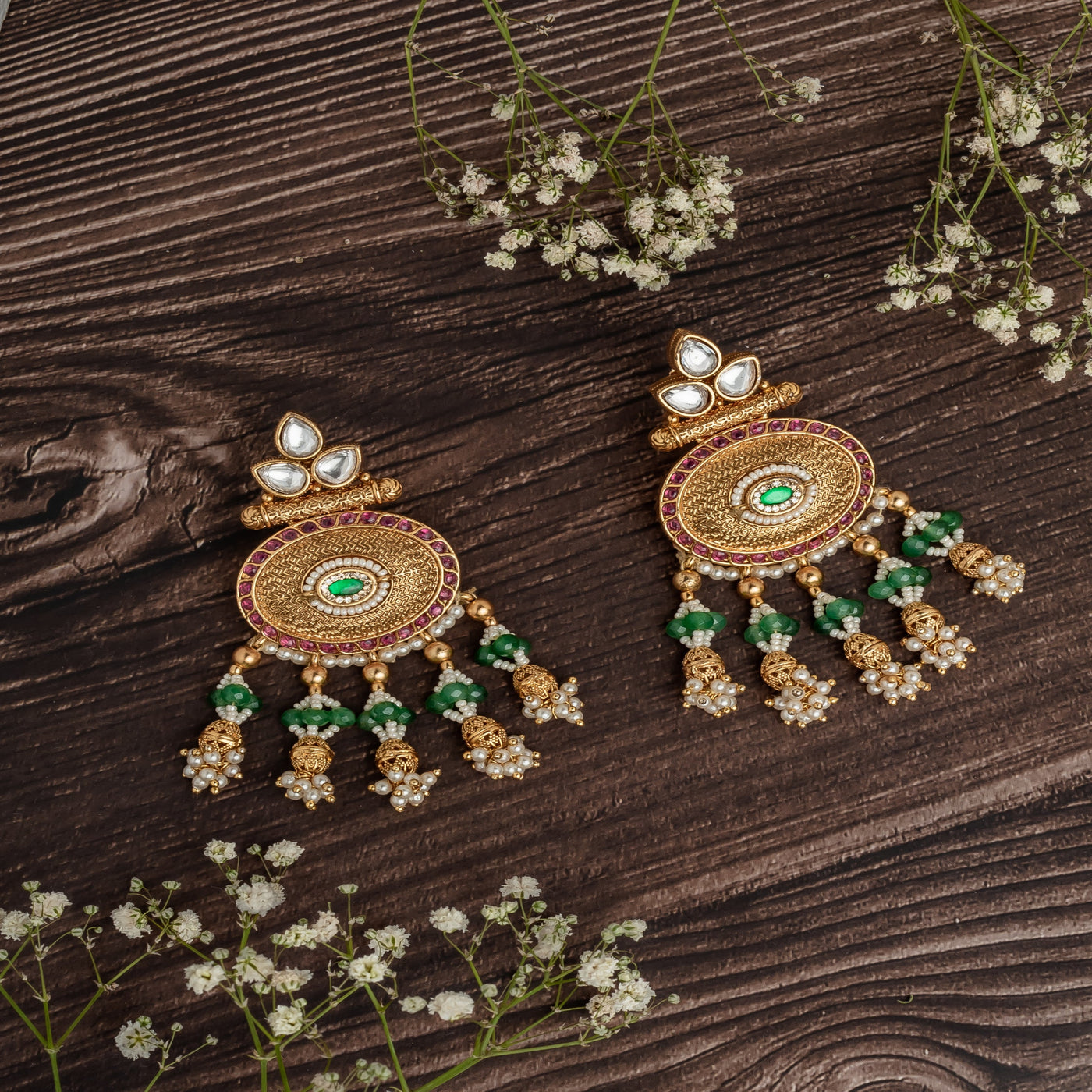 vivinia BY VIDHI MEHRA ISMAARH 2.0 Gold/Green Womens Pair of Chandbali Earrings - VE990