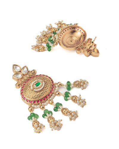 vivinia BY VIDHI MEHRA ISMAARH 2.0 Gold/Green Womens Pair of Chandbali Earrings - VE990