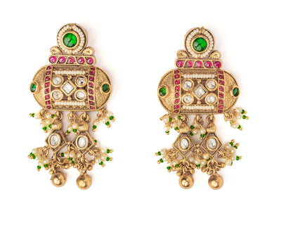 vivinia BY VIDHI MEHRA ISMAARH 2.0 Gold/Green Womens Pair of Chandbali Earrings - VE996