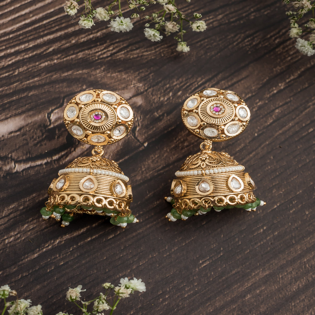 vivinia BY VIDHI MEHRA ISMAARH 2.0 Gold/Green Womens Pair of Jhumka Earrings - VE997