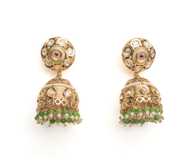 vivinia BY VIDHI MEHRA ISMAARH 2.0 Gold/Green Womens Pair of Jhumka Earrings - VE997