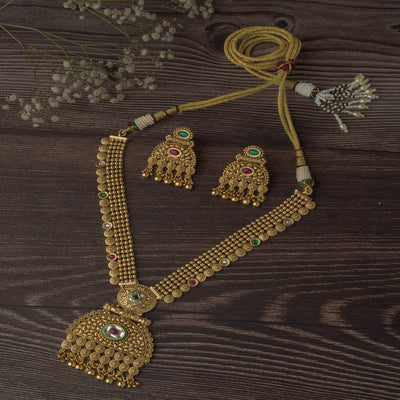 Vivinia By Vidhi Mehra Gold Plated Multicolored Womens Long Necklace Set with Pair of Earrings - VN081