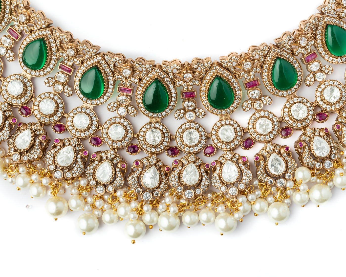 Vivinia By Vidhi Mehra Gold Plated Green Womens Kundan, Polki Necklace Set with Pair of Earrings & Maangtikka - VN1002