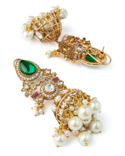Vivinia By Vidhi Mehra Gold Plated Green Womens Kundan, Polki Necklace Set with Pair of Earrings & Maangtikka - VN1002