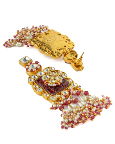 Vivinia By Vidhi Mehra Gold Plated Red Womens Kundan, Polki Necklace Set with Pair of Earrings - VN1003
